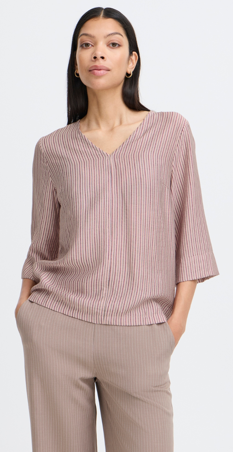 Fie bluse med v-hals og striber lilac mix B.young