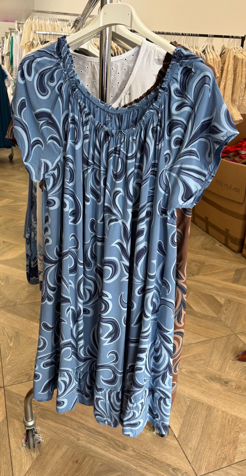 Forudbestilling uge 21 Tincha kjole med bindebånd og print denim LikeLondon