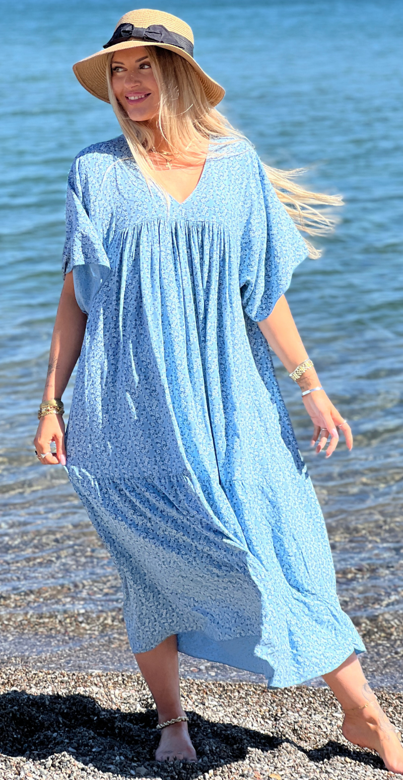 Forudbestil uge 31 Vigga blomstret maxikjole denim LikeLondon