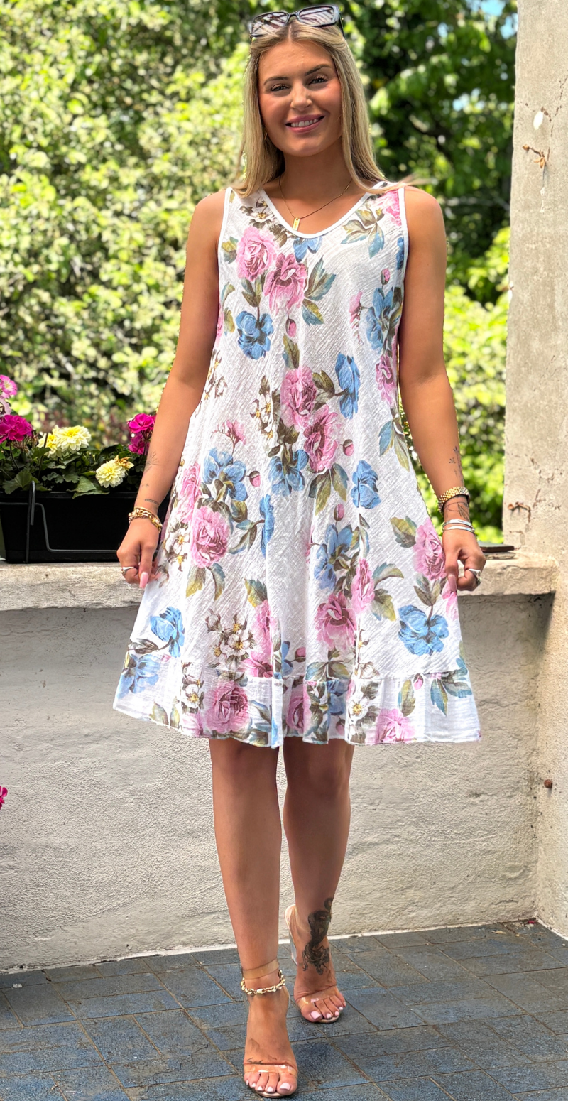 Iben kjole med blomsterprint og peplum hvid LikeLondon