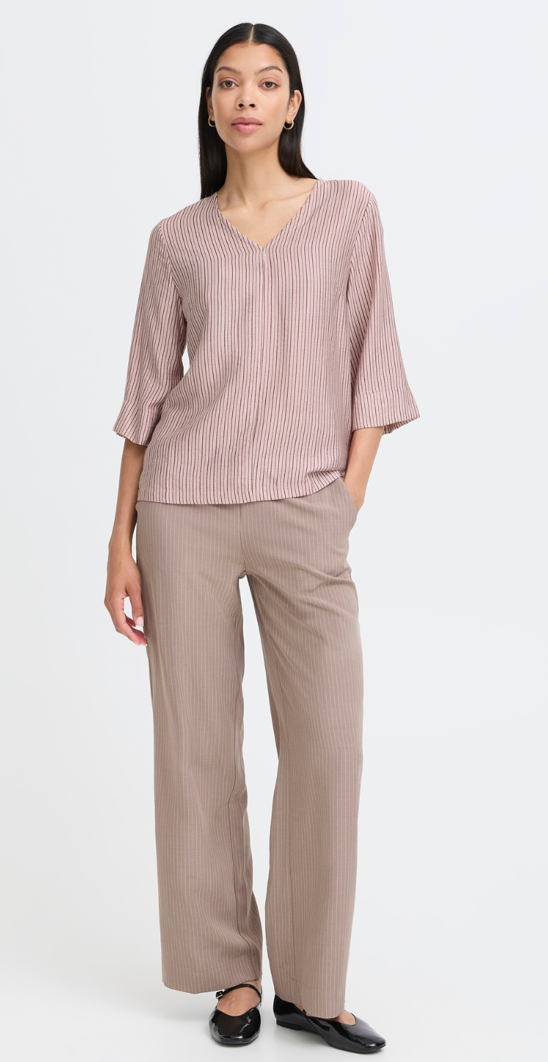 Fie bluse med v-hals og striber lilac mix B.young