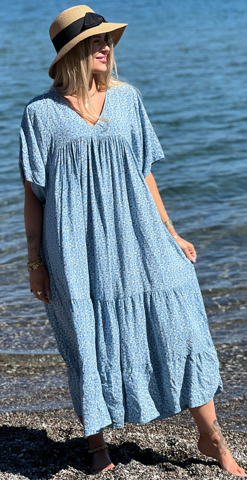 Vigga blomstret maxikjole denim LikeLondon