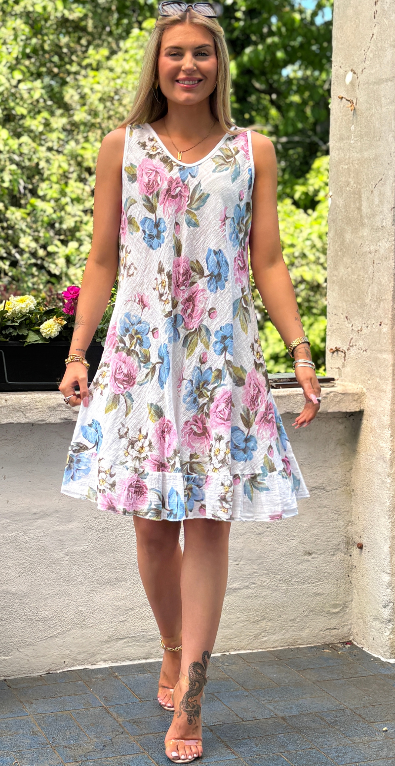 Iben kjole med blomsterprint og peplum hvid LikeLondon