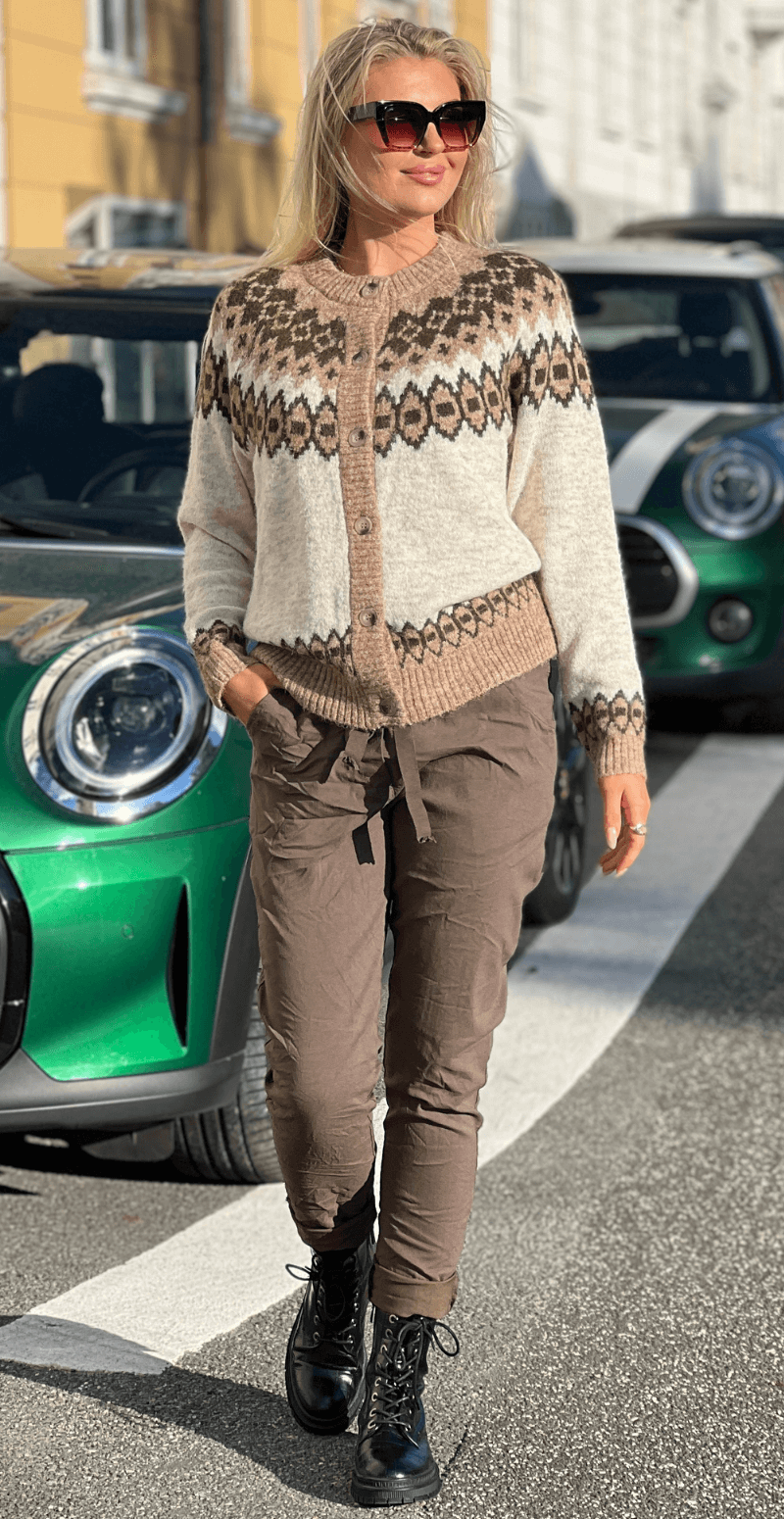 Novala cardigan med mønster moonbeam w. kombu green melange
