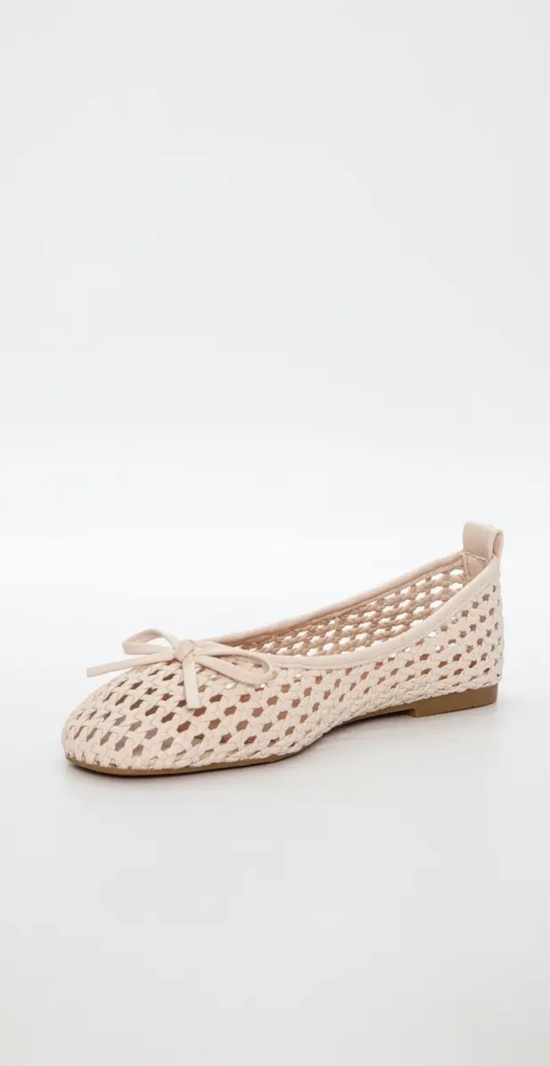 Ballerina i luftigt hæklet materiale med sløjfe beige Duffy