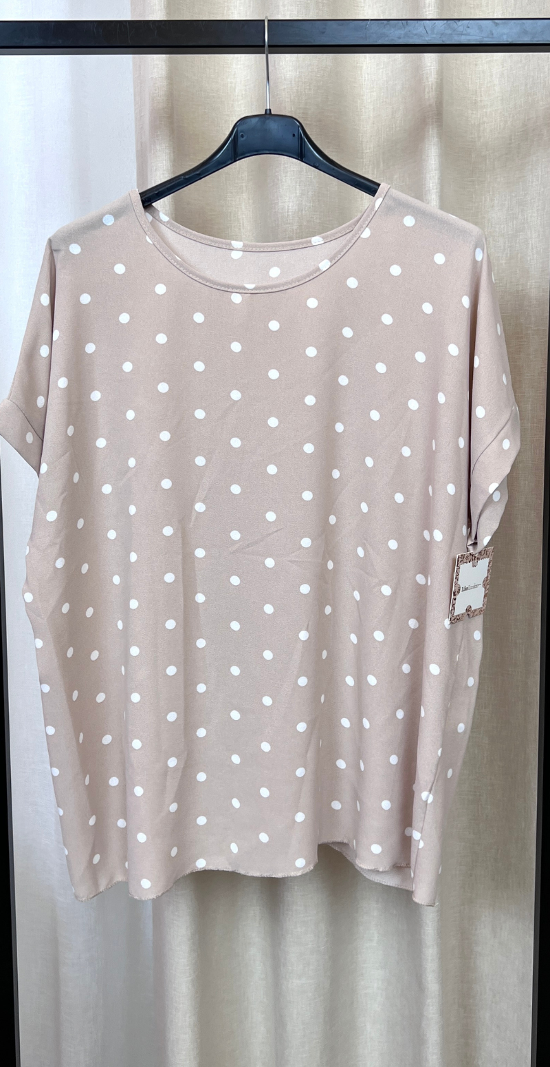 Forudbestil uge 25 Helene sæt med polkaprikker bluse og bukser beige LikeLondon