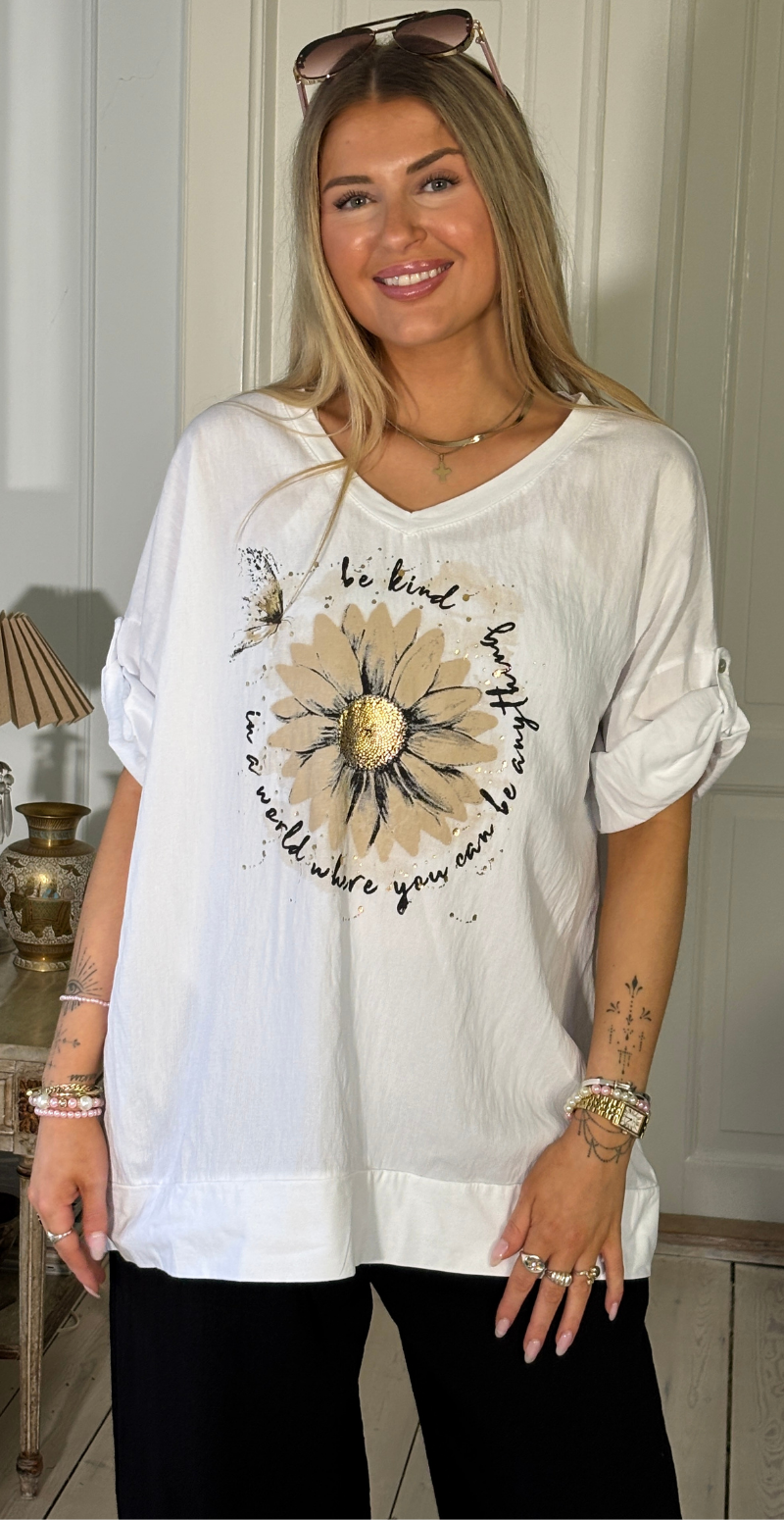 Isola bluse med korte ærmer og marguerit blomst hvid LikeLondon