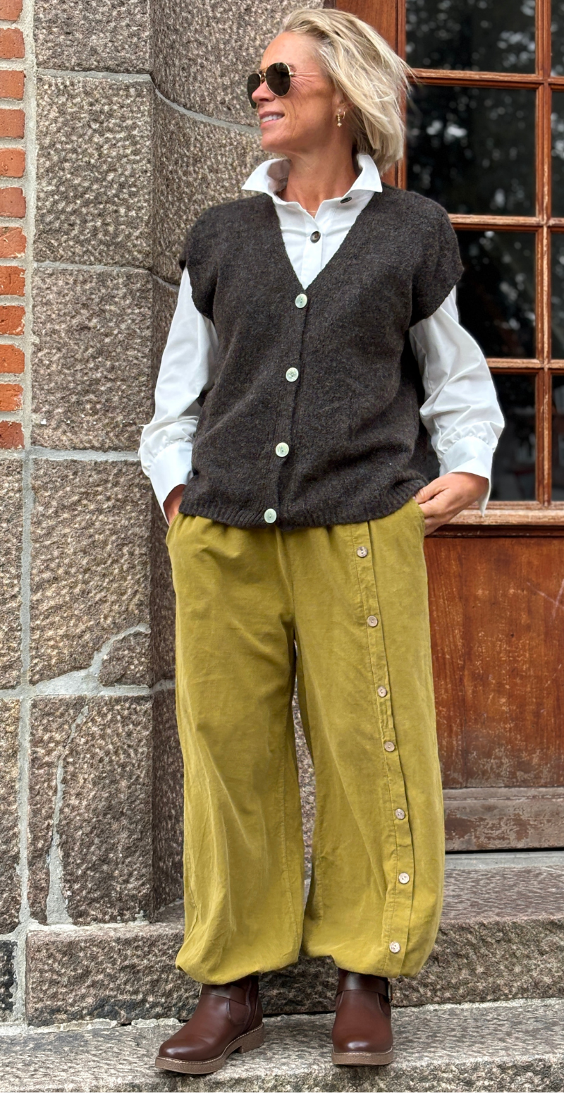 Phoebe strikvest med knapper brun LikeLondon