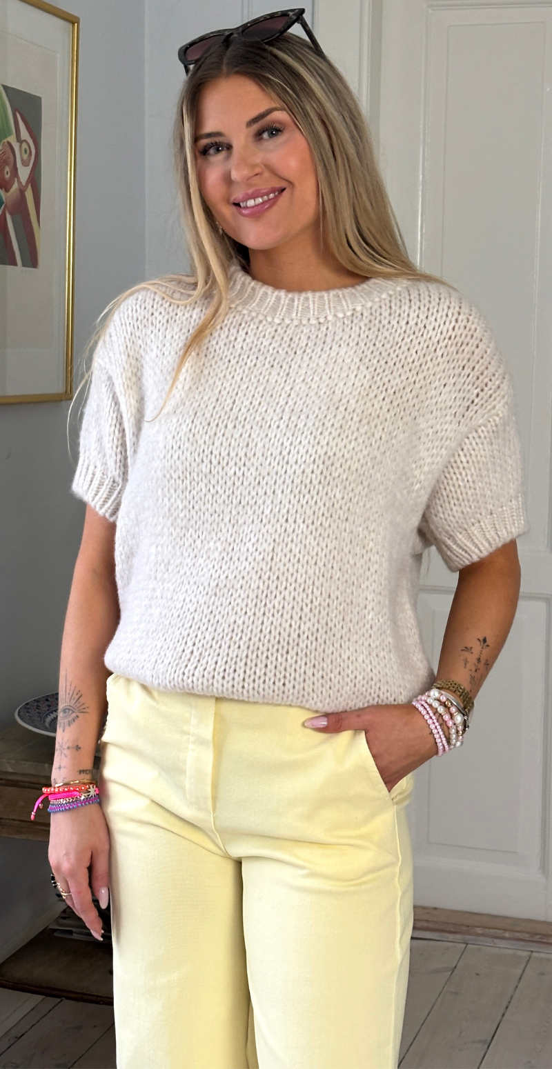 Ivana strik med korte ærmer og ribkanter beige LikeLondon