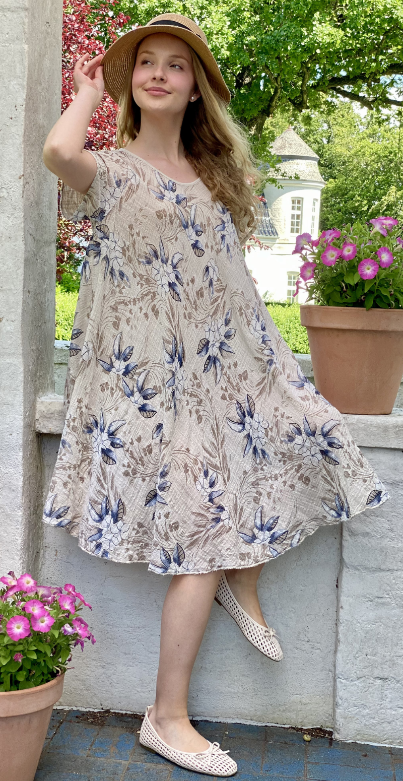 Forudbestil uge 25 Luli kjole med blomstret mønster beige LikeLondon