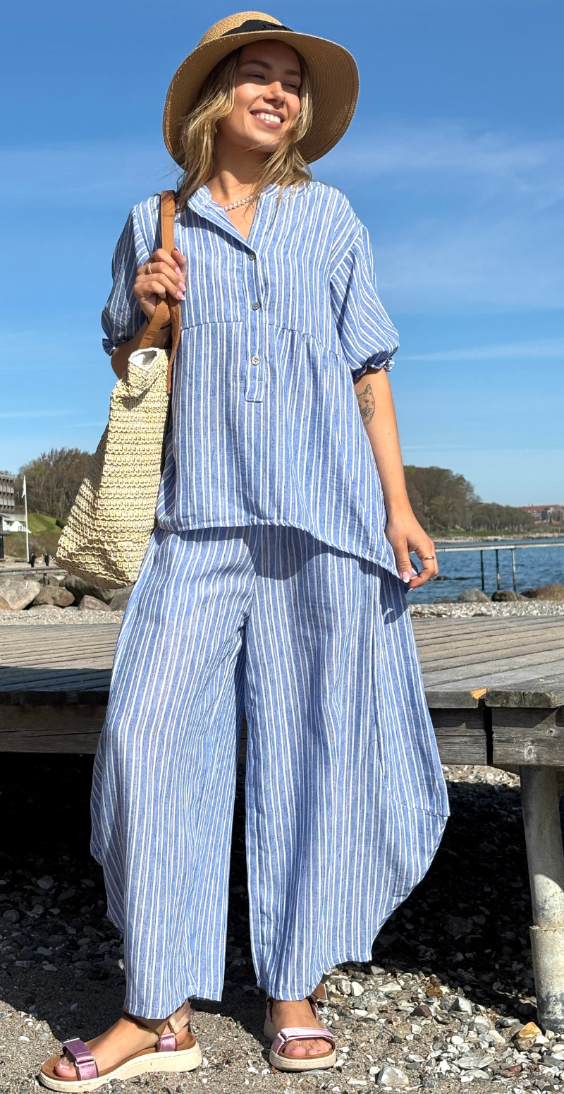 Merle stribet bukser med balloneffekt blå LikeLondon