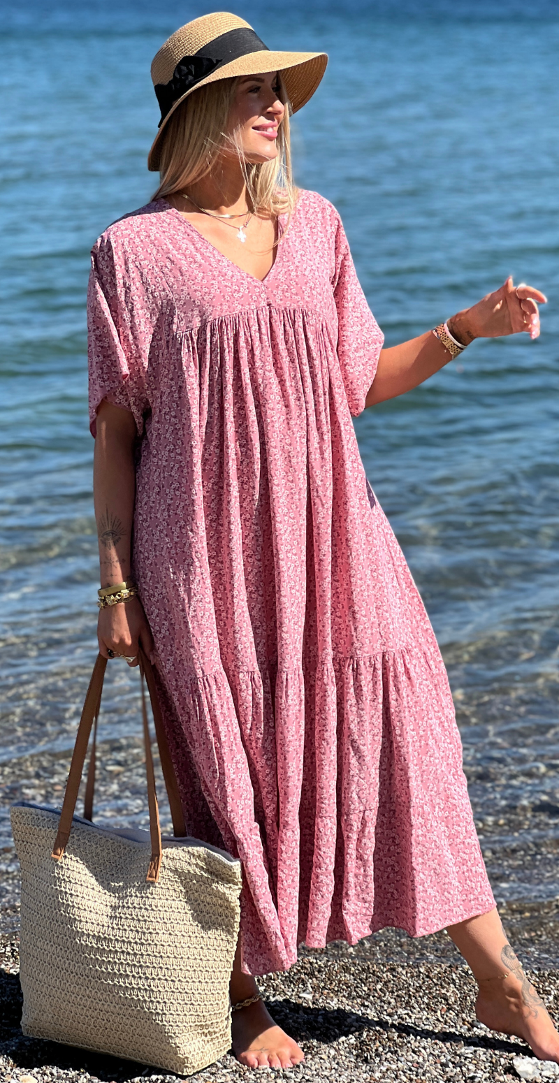 Vigga blomstret maxikjole rosa LikeLondon