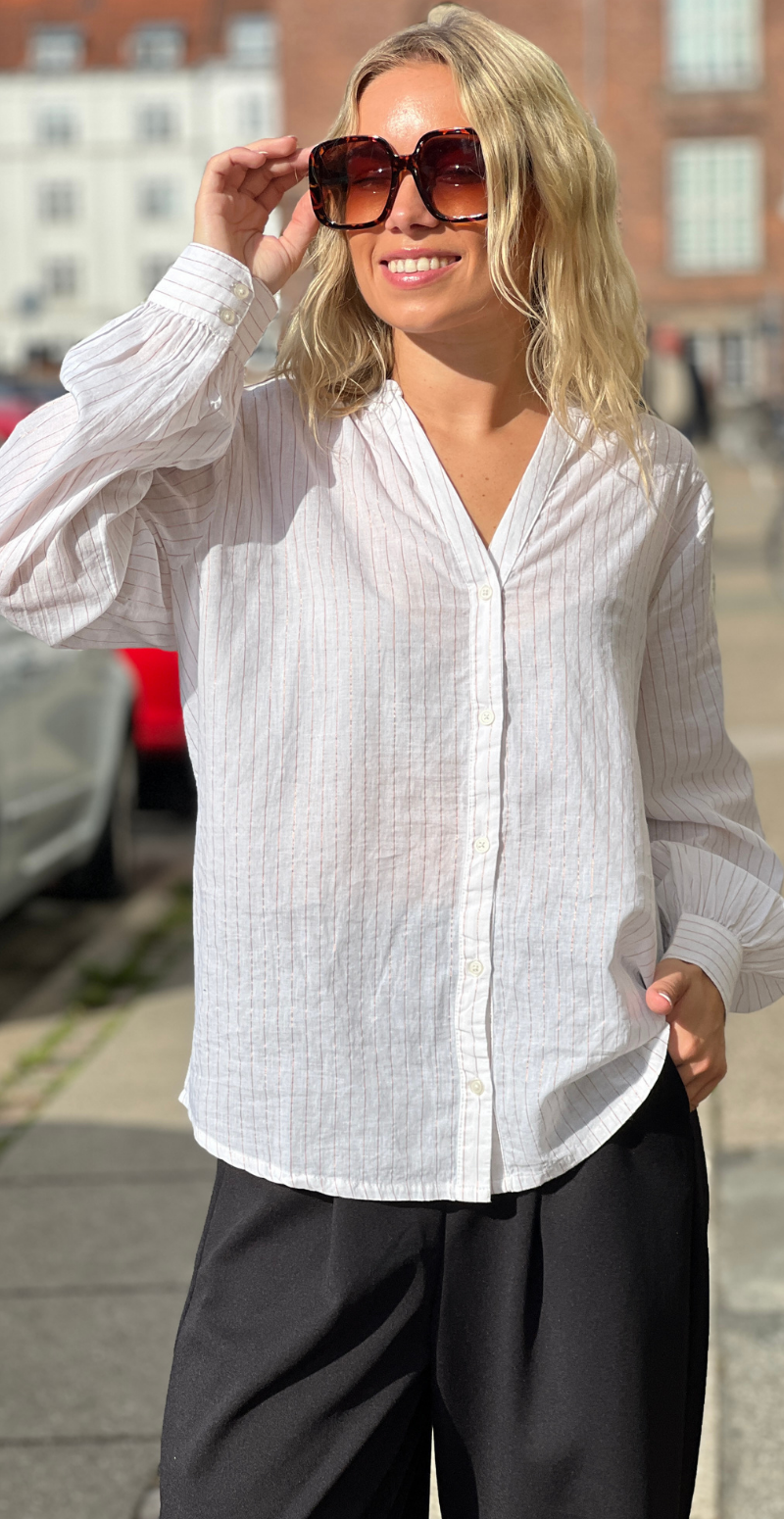 Higlitter bluse med striber rose gold metallic B.young