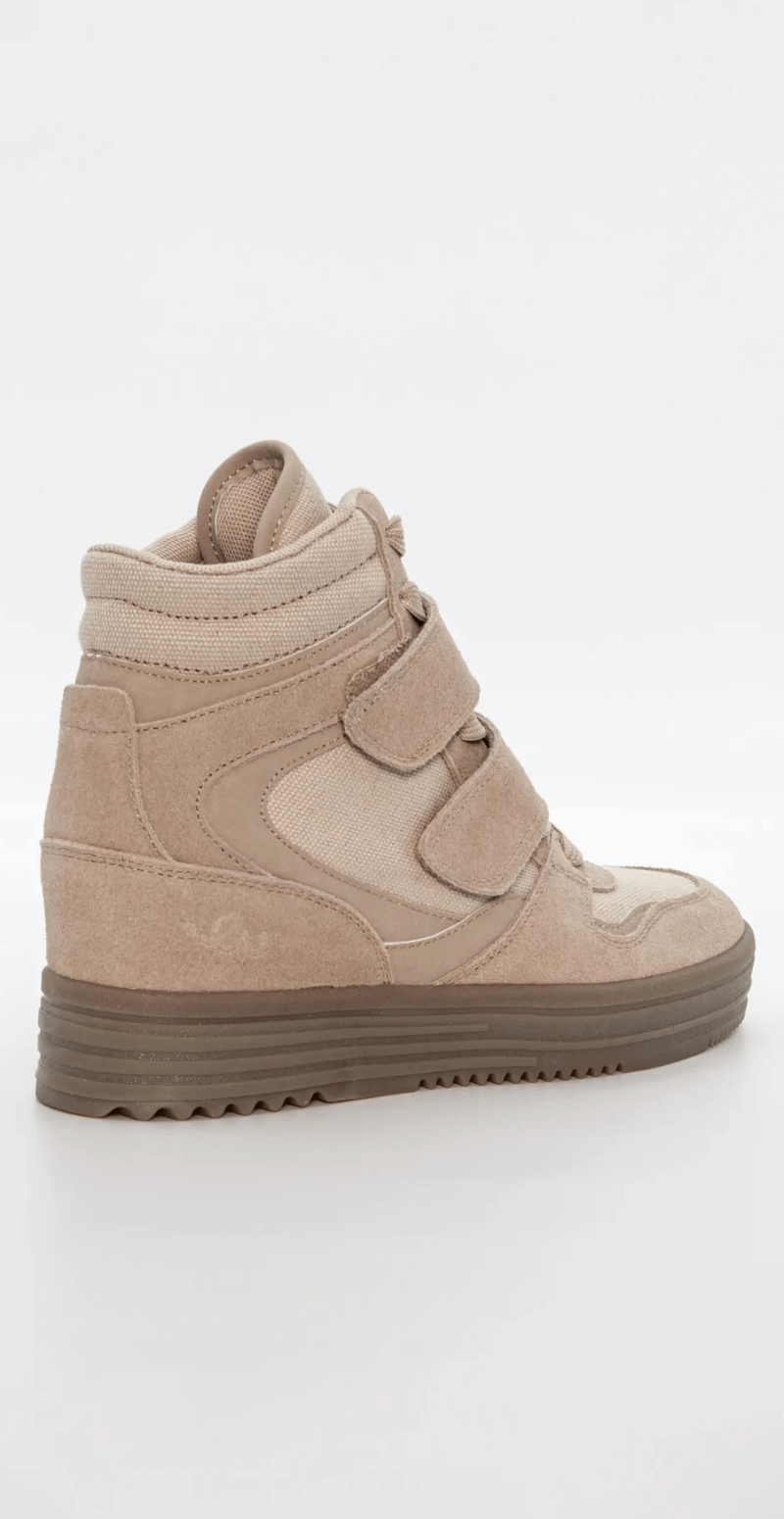 Sneaker wedges med snørebånd og velcro beige