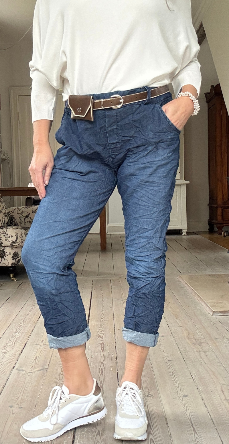 Cara denimbukser med bæltepung mørk denim LikeLondon