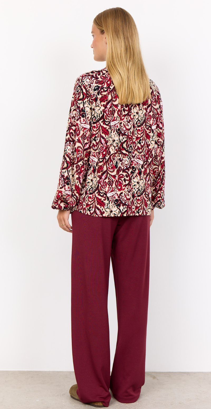 Vava gennemknappet bluse med mønster rød Soyaconcept