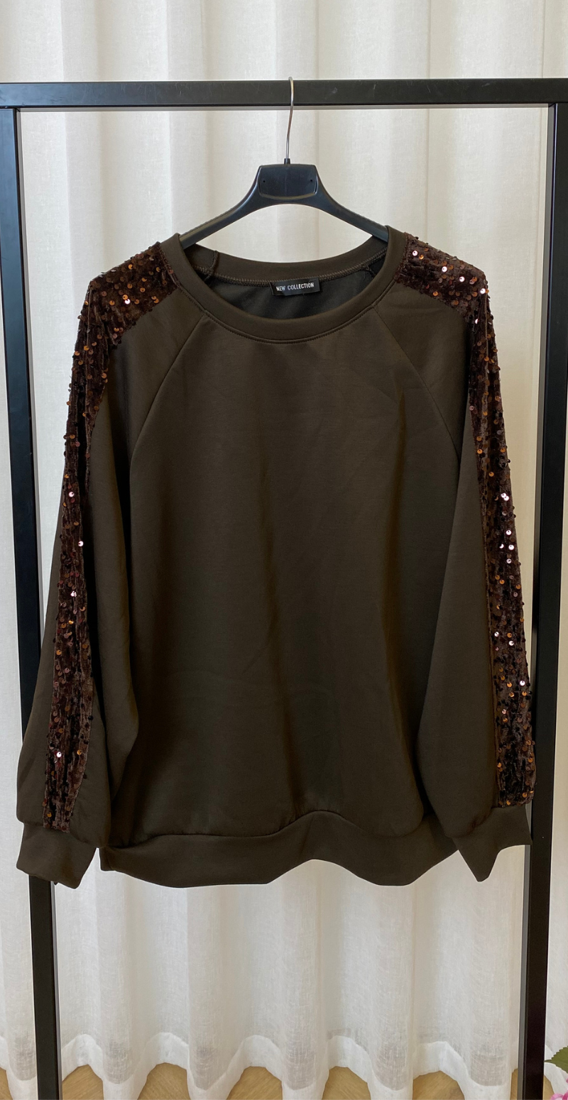 Riley sweatbluse med pailetter brun LikeLondon