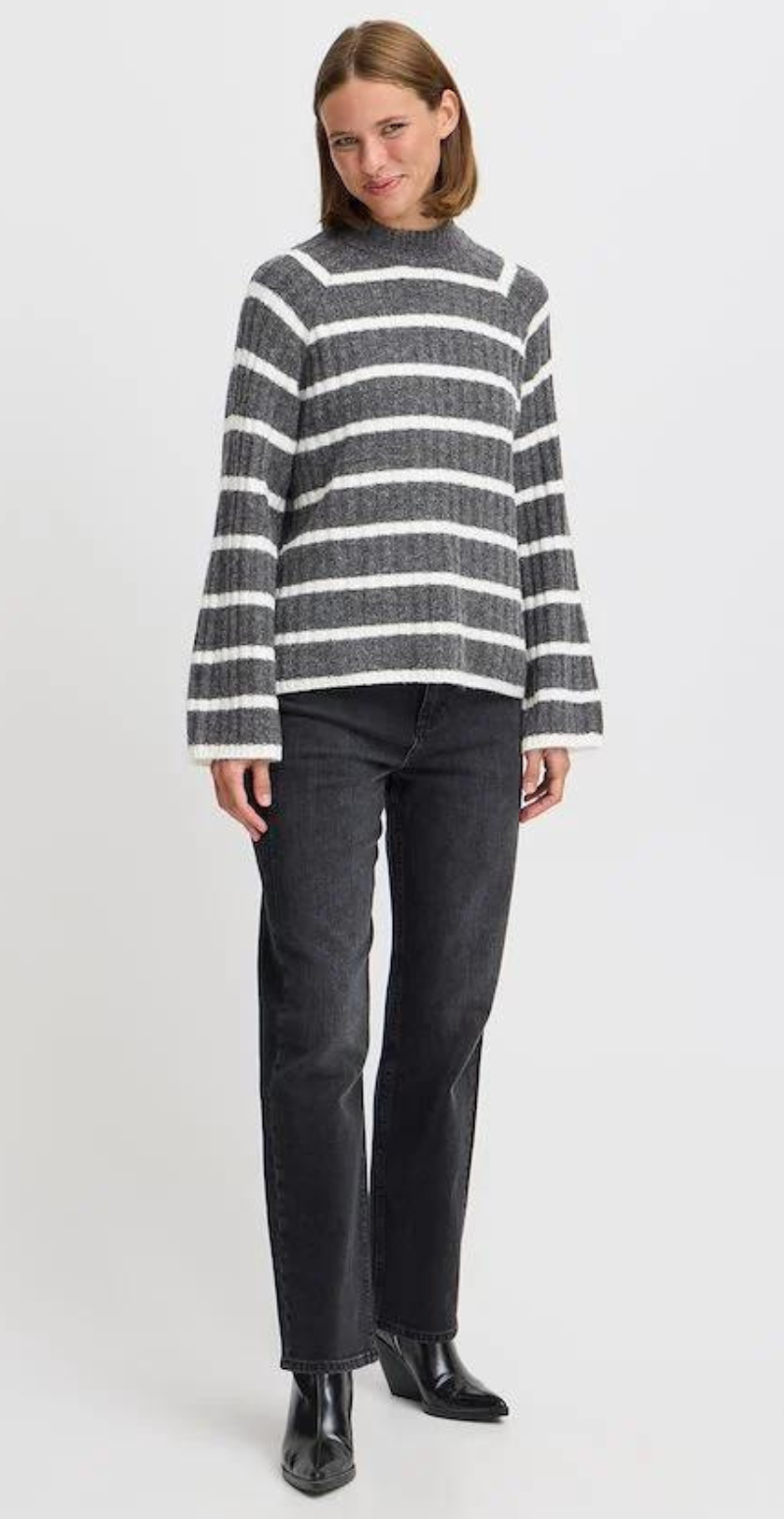 Marianne uld-strikbluse med striber dark grey