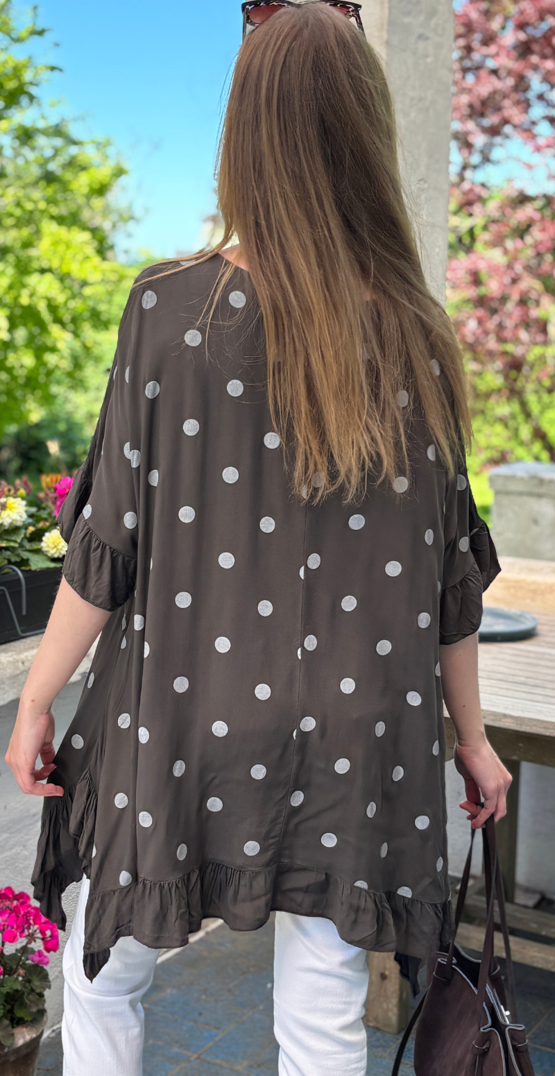 Sigrid bluse med vidde og prikker brun LikeLondon