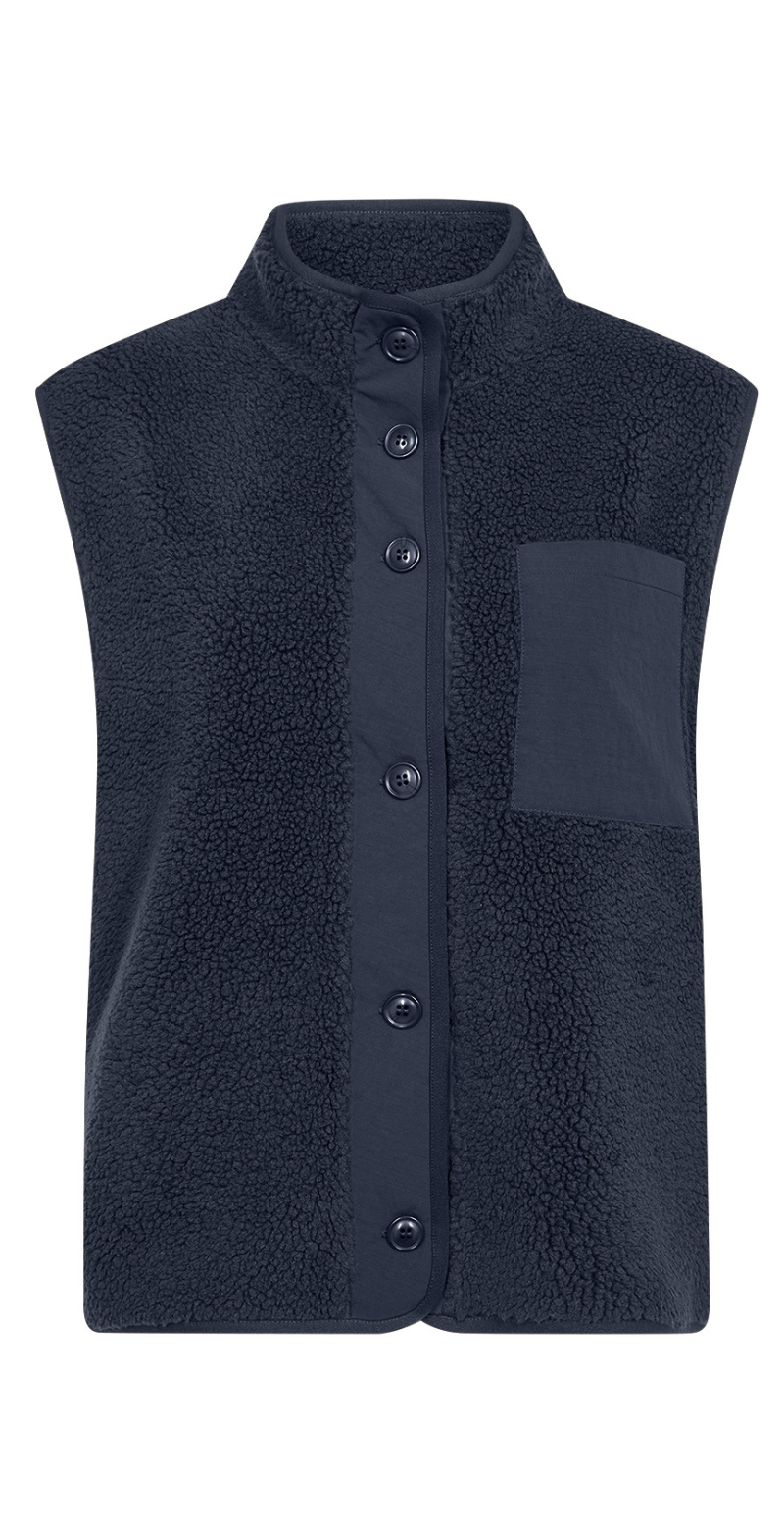 Onyx vest I teddy med brystlomme og knapper navy Soyaconcept