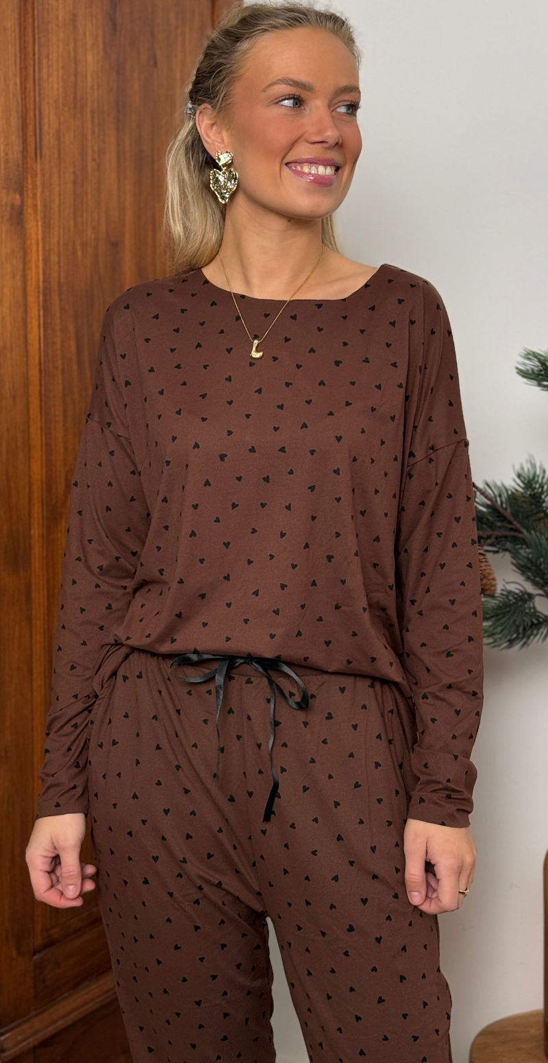 Alma bluse med hjerter brown black heart Liberté