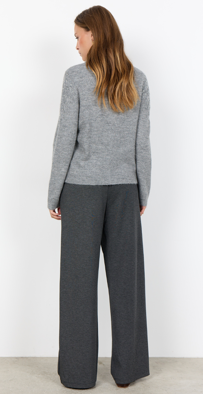 Nessie uldbluse med perler og rhomber grå Soyaconcept