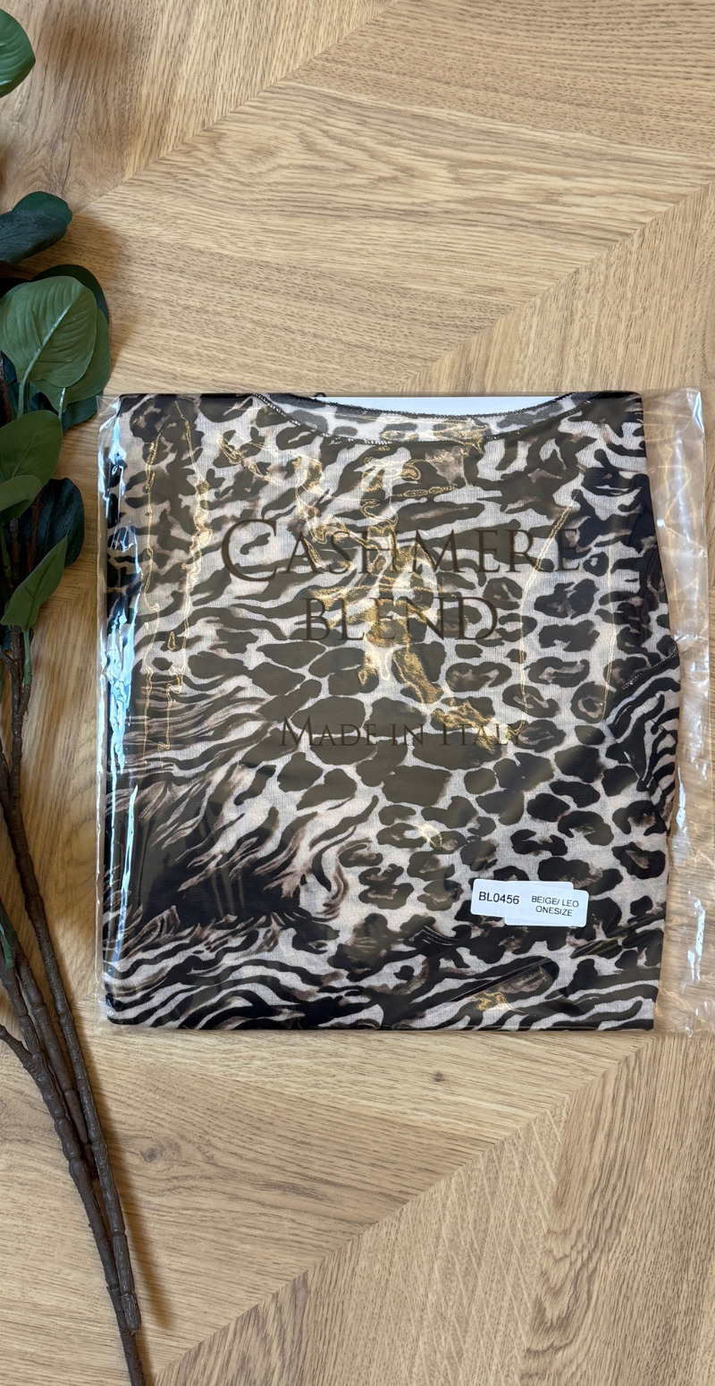 Vilja langærmet basisbluse i kashmir med leopardprint beige/leo LikeLondon