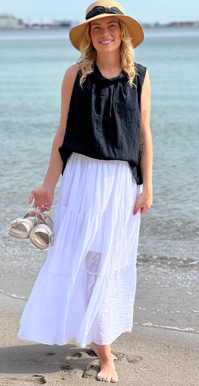 Gigi lang nederdel med peplum hvid LikeLondon