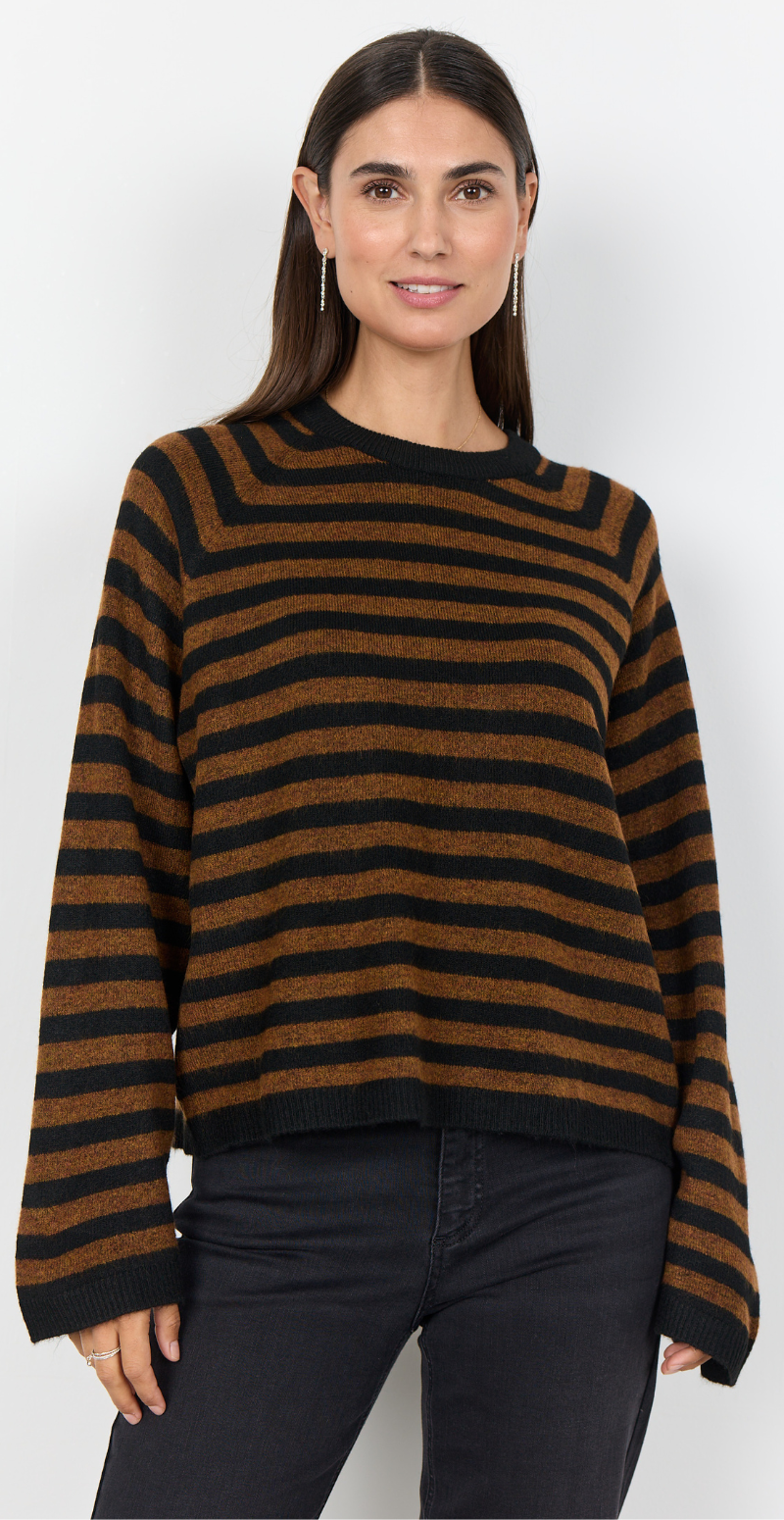 Orlean pullover med striber sort/brun Soyaconcept