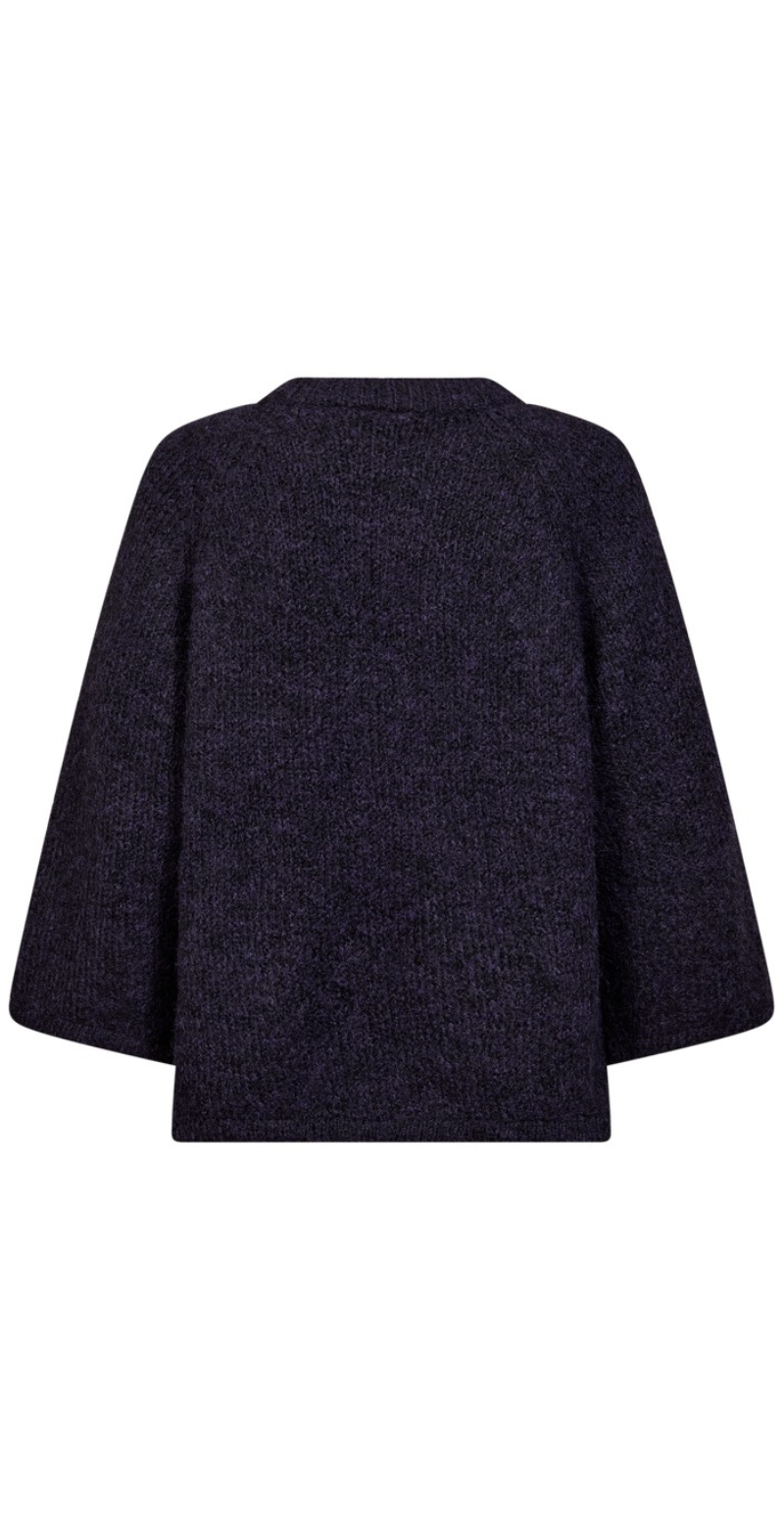 Lulu ensfarvet pullover med 3/4 ærmer nightshade melange Freequent
