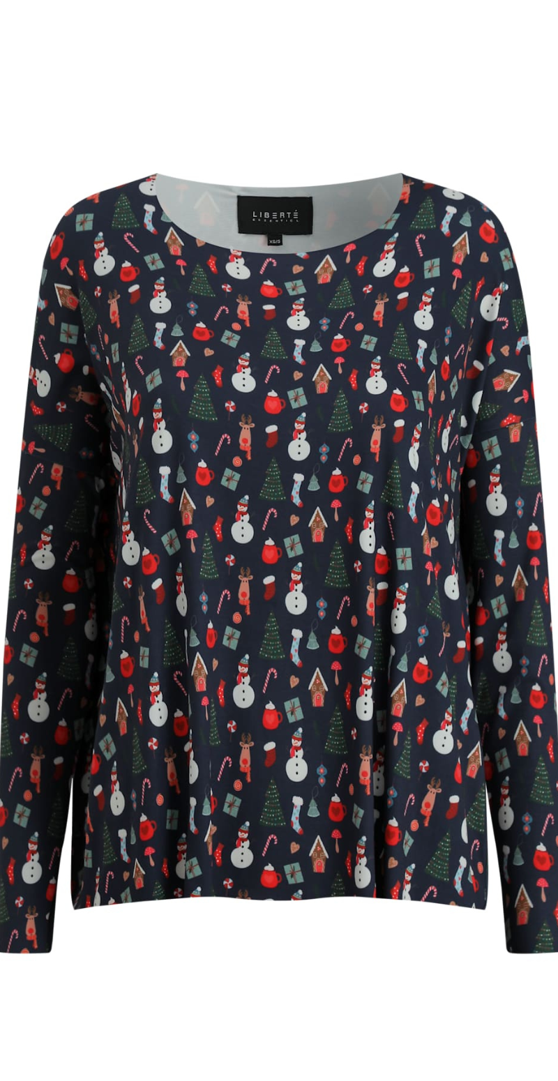 Alma bluse med juleprint cookiehouse navy Liberté