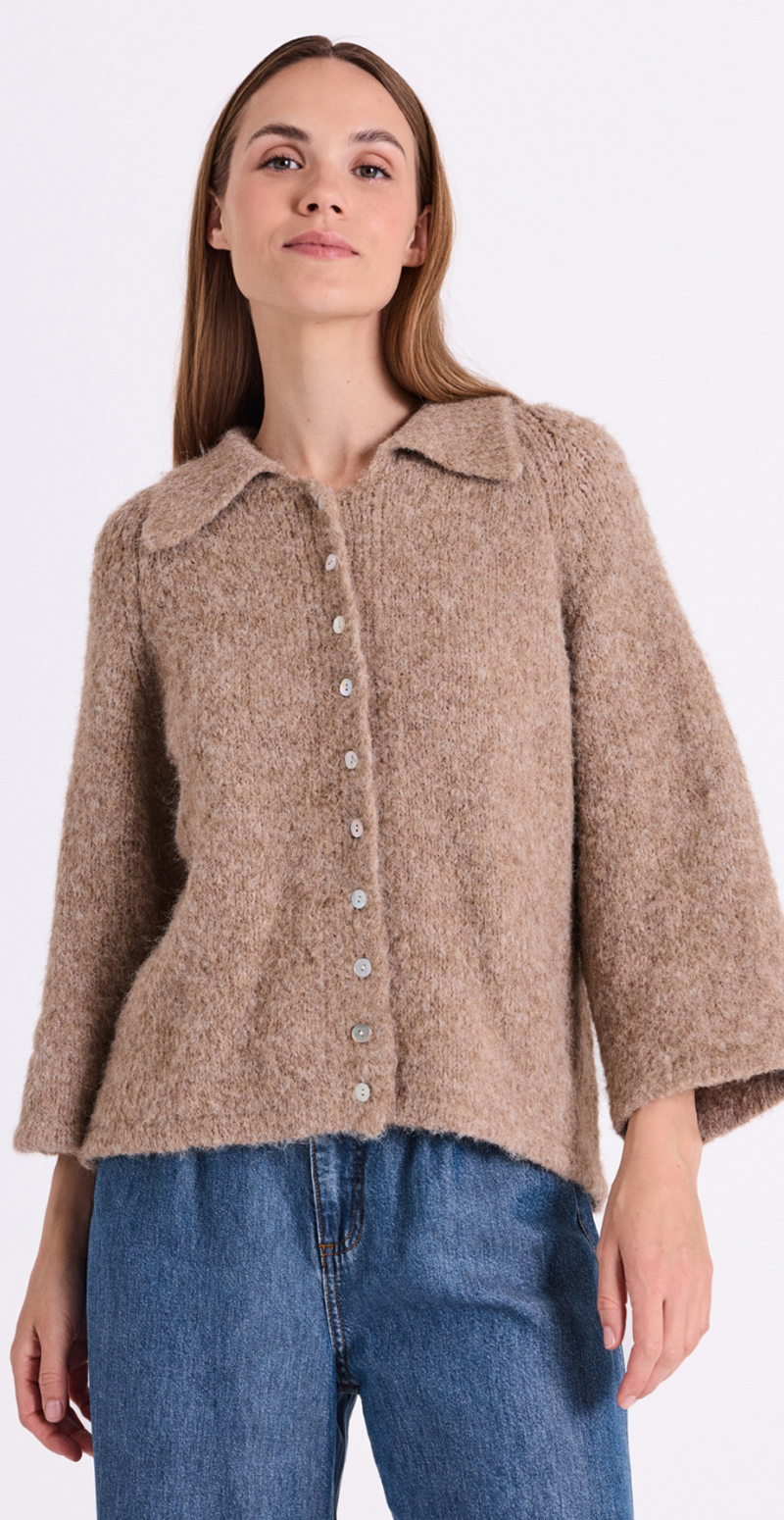 Lullo cardigan med 3/4 ærmer silver mink melange FreeQuent