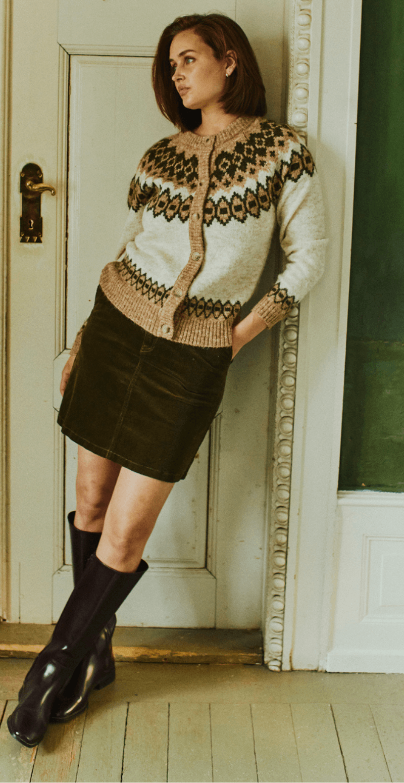 Novala cardigan med mønster moonbeam w. kombu green melange