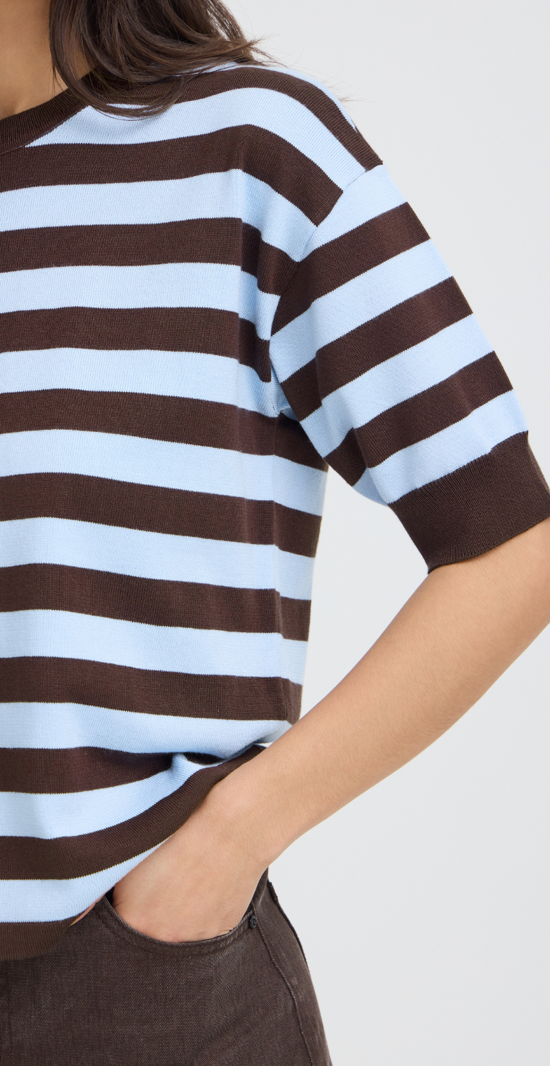 Morla strikbluse i t-shirt med striber java/blue B.young