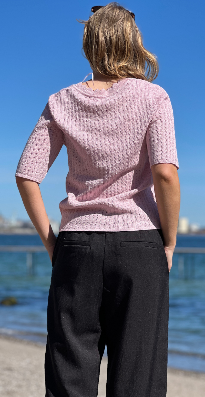 Mobbe rib cardigan med v-hals parfait pink B.young