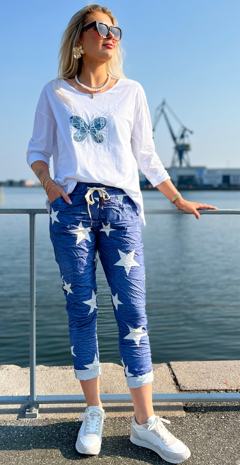 Wendy denimbukser med stjerner dark denim LikeLondon