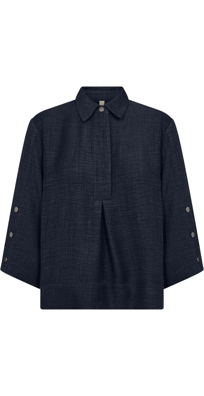 Cathrina bluse med knapdetaljer på ærmerne navy LikeLondon