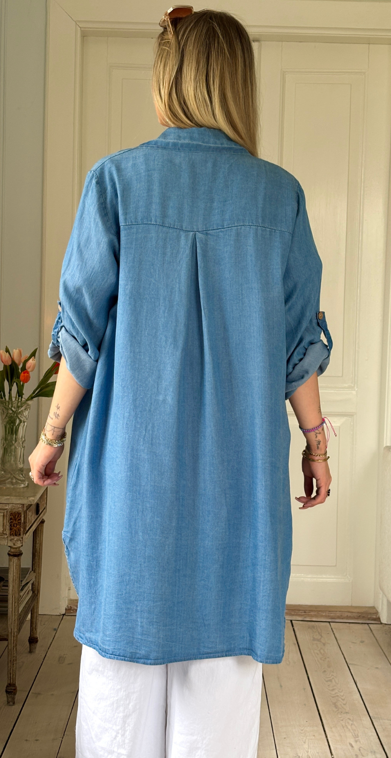 Ivy denim kjole med knapper medium jeans LikeLondon