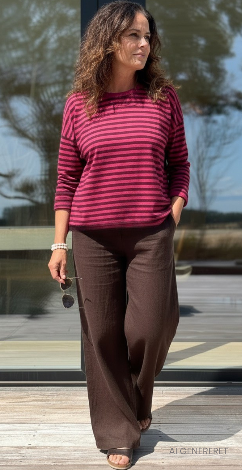 Zenia bluse med lange ærmer og striber wine red/peach red LikeLondon