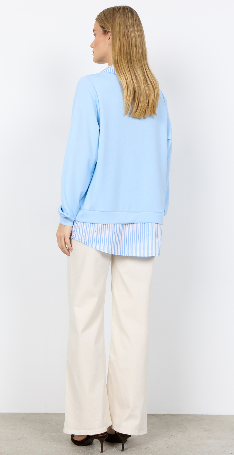 Julia Banu bluse med stribet skjortekant lysblå LikeLondon