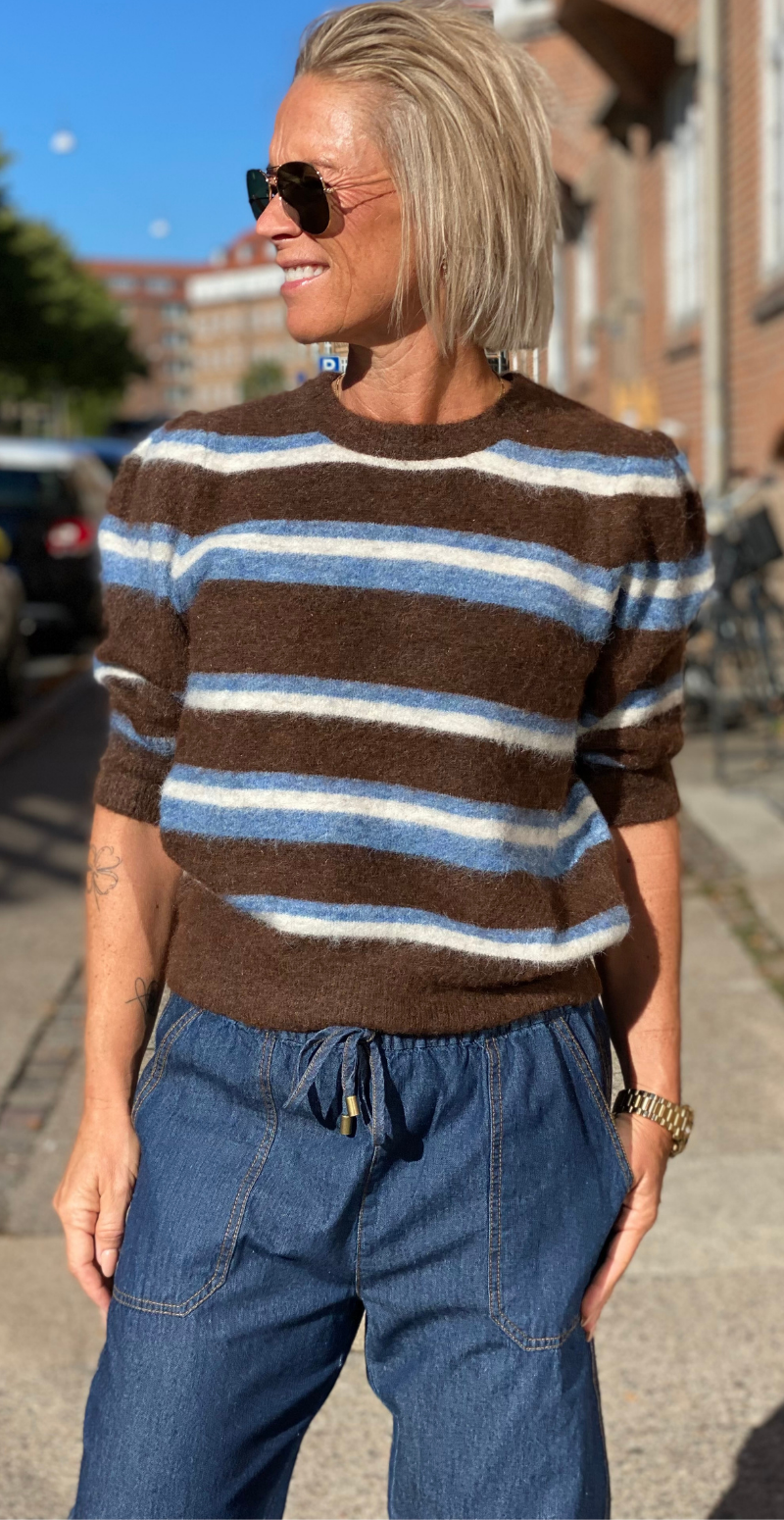 Milou strik med 3/4 ærmer Potting Soil Mel. Stripe B.Young