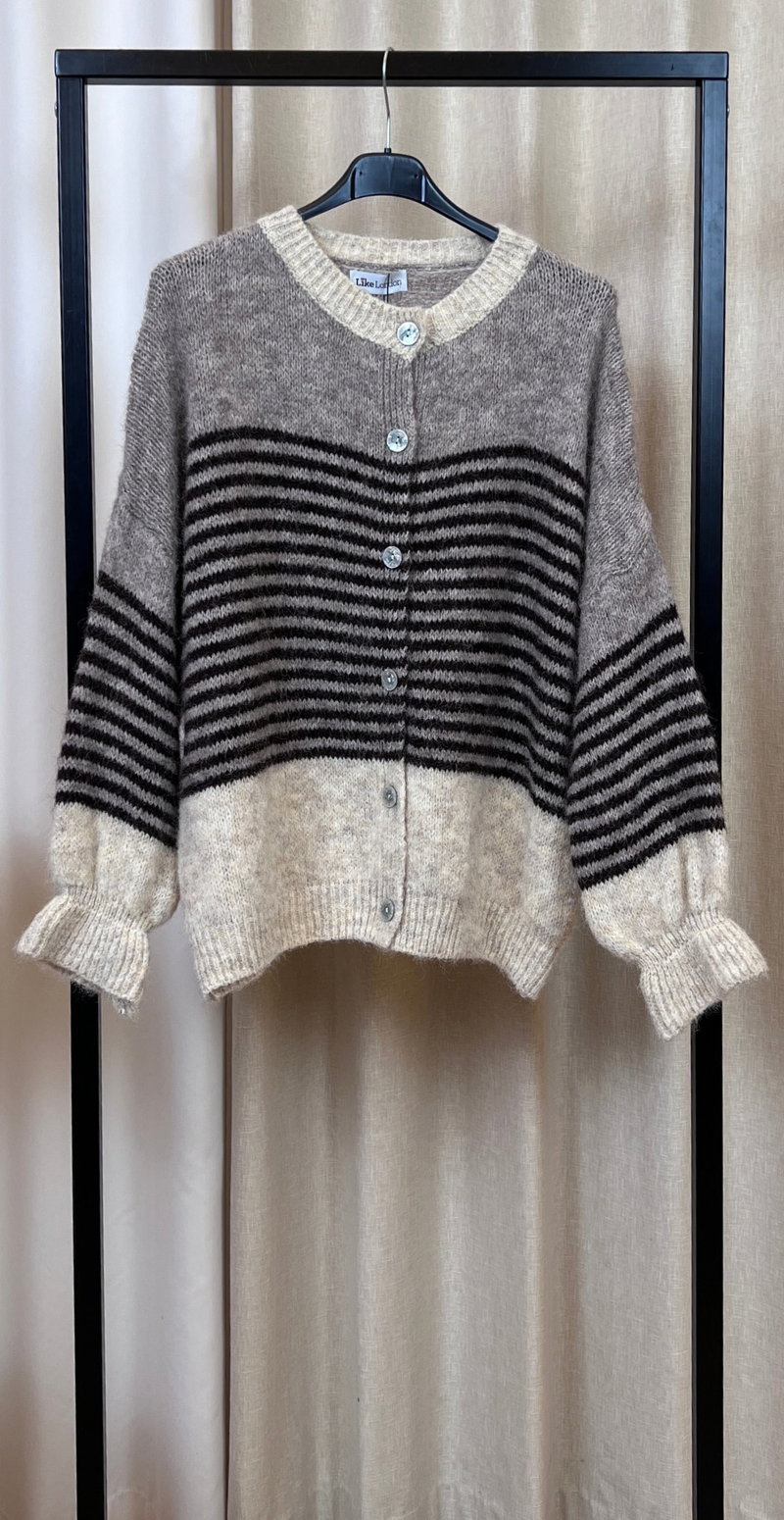 Alberte strikket cardigan med striber fango LikeLondon
