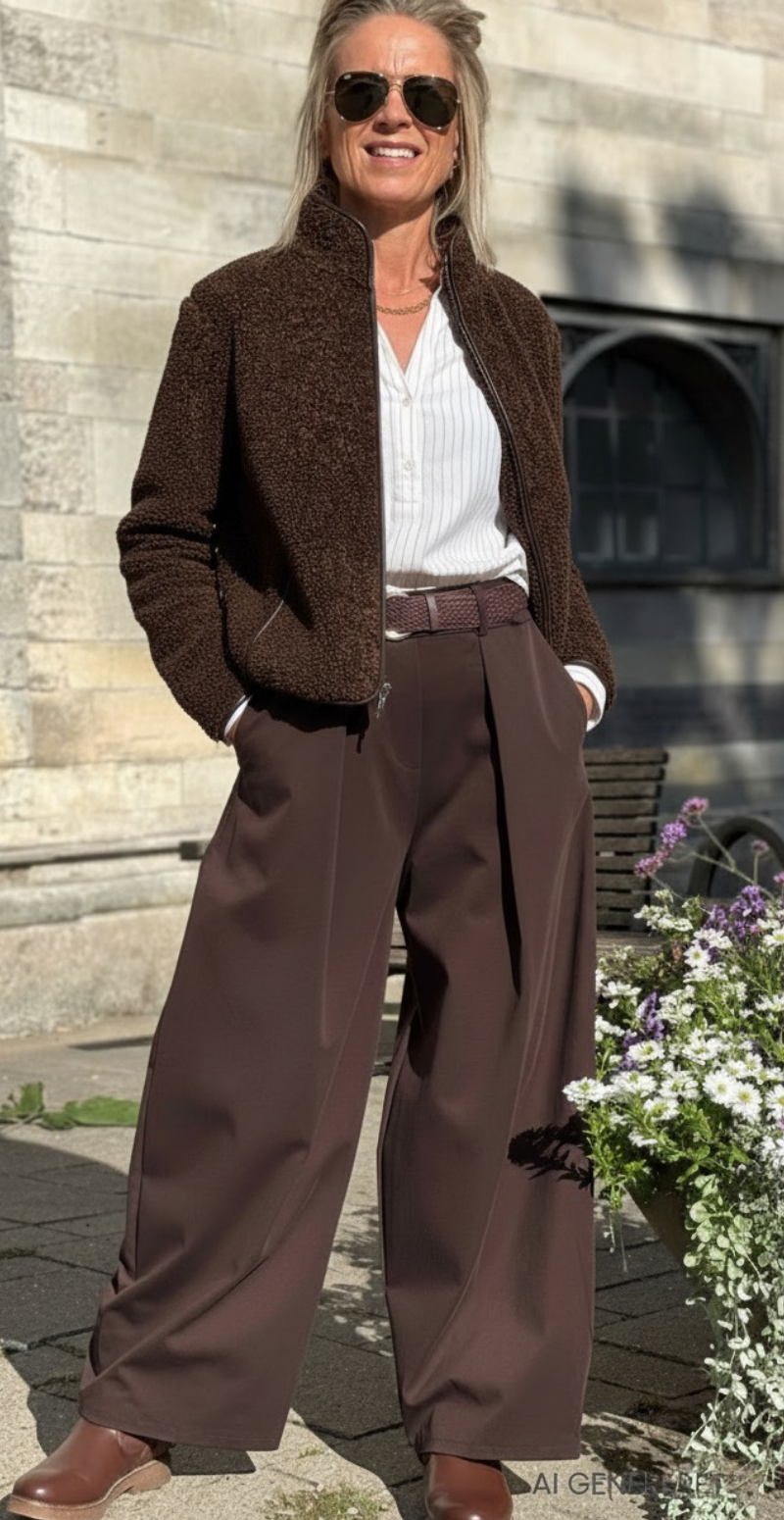 Bessie jakke i teddylook med foer brun Soya Concept