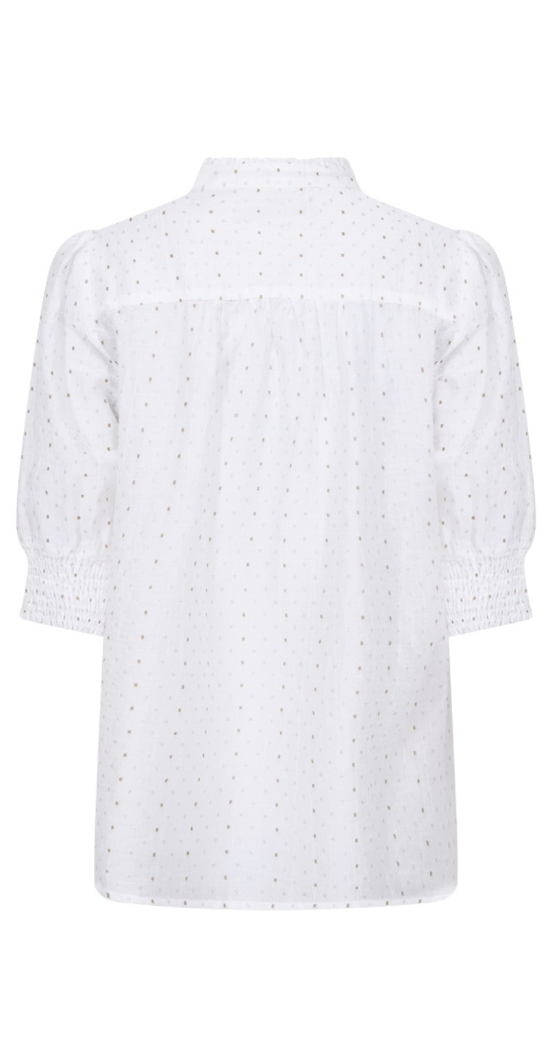 Flory bluse med smock på ærmerne og prikker brilliant white w. silver Freequent