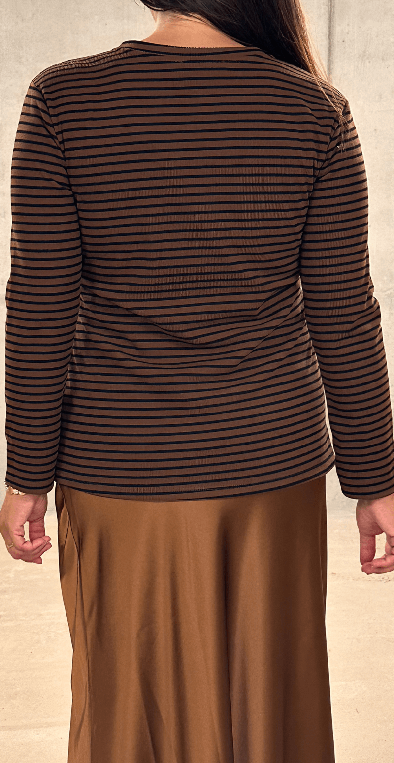 Cemille bluse med striber brun LikeLondon by Christina