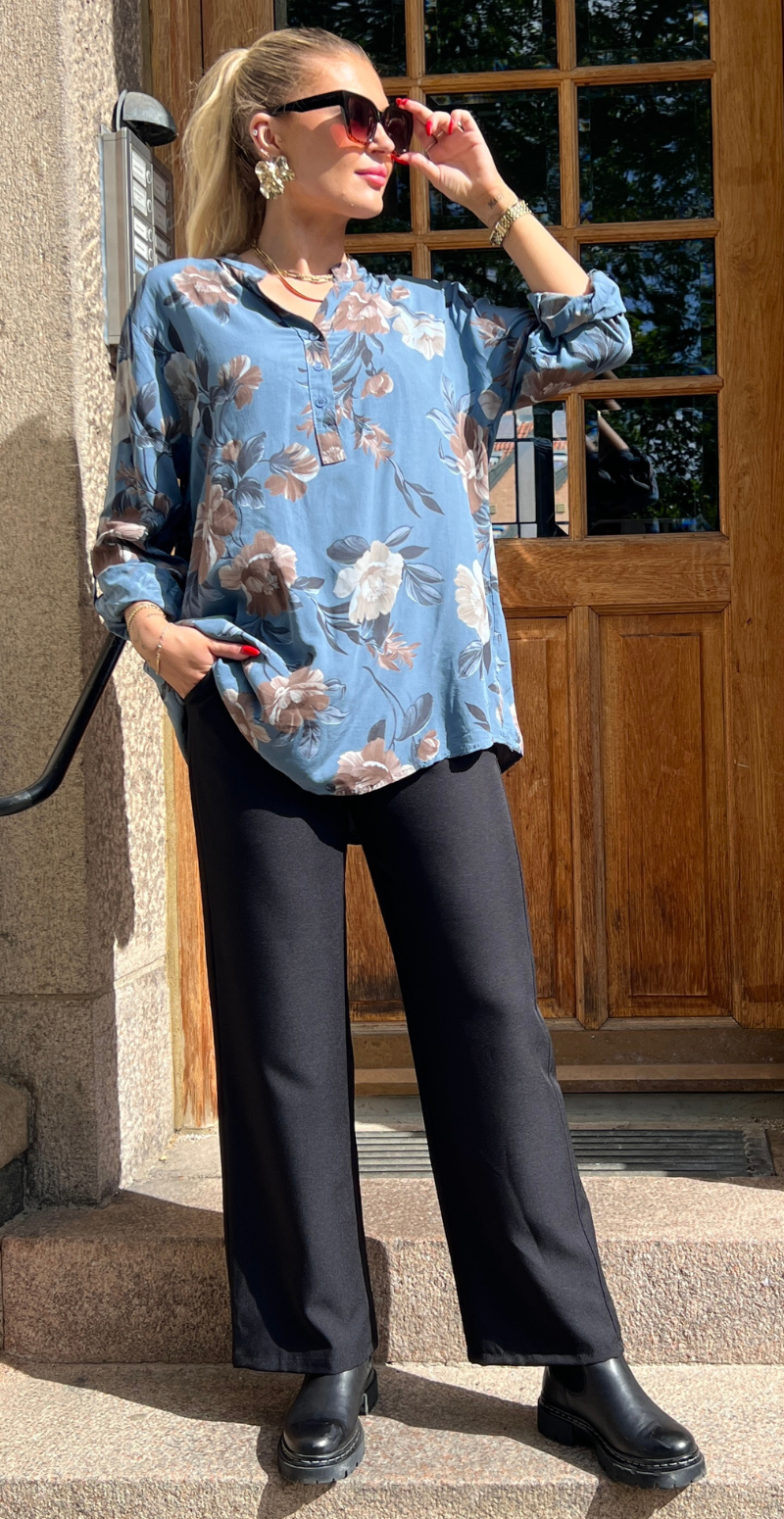 Palma bluse med blomsterprint denim LikeLondon
