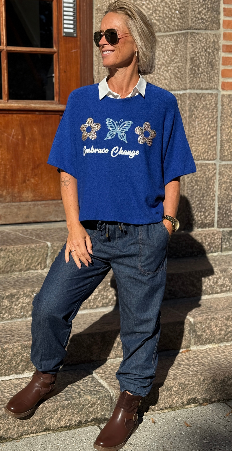Lonnie strik med 3/4 ærmer og pailletter royal blue LikeLondon