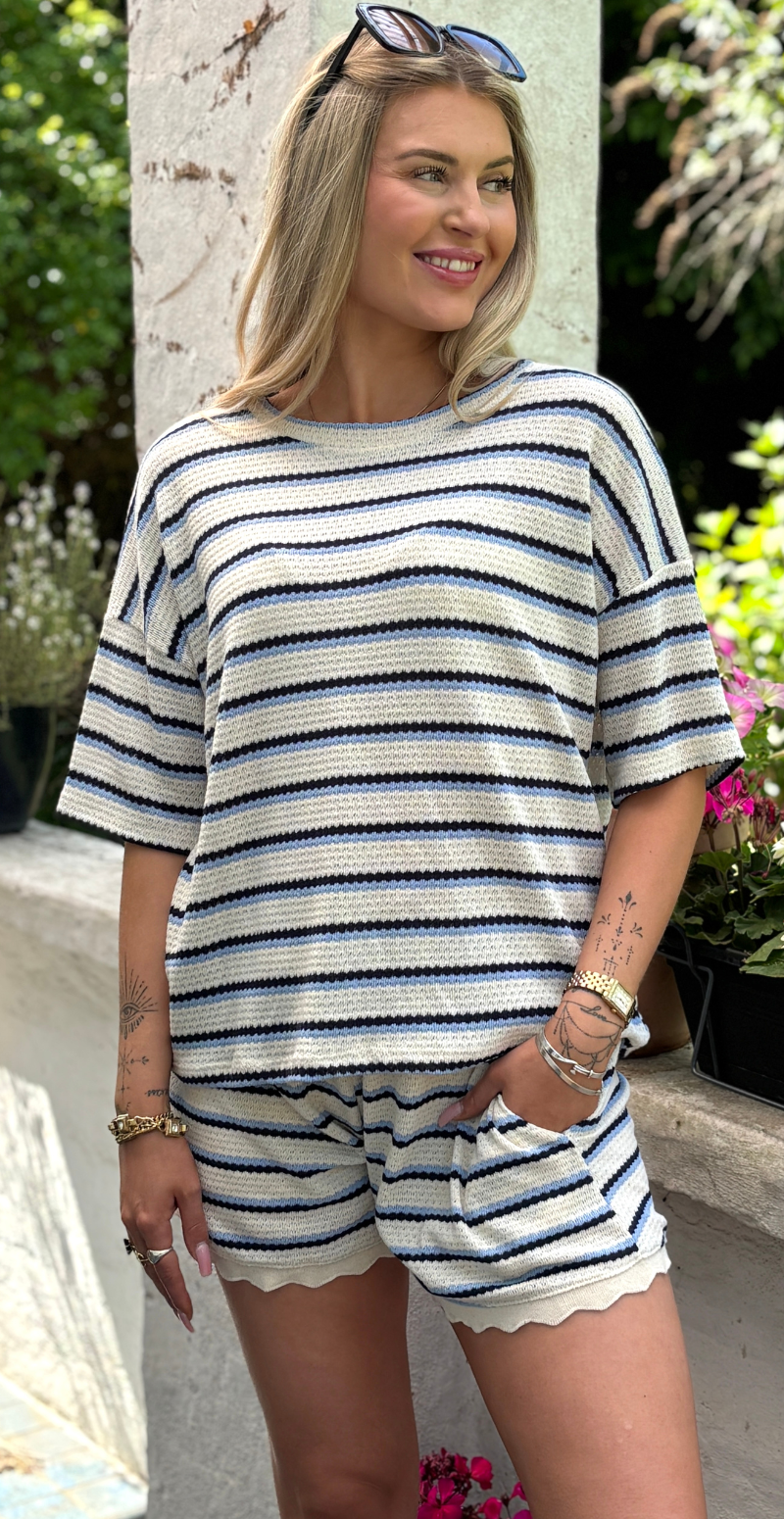 Fanny hæklet bluse med striber blå LikeLondon