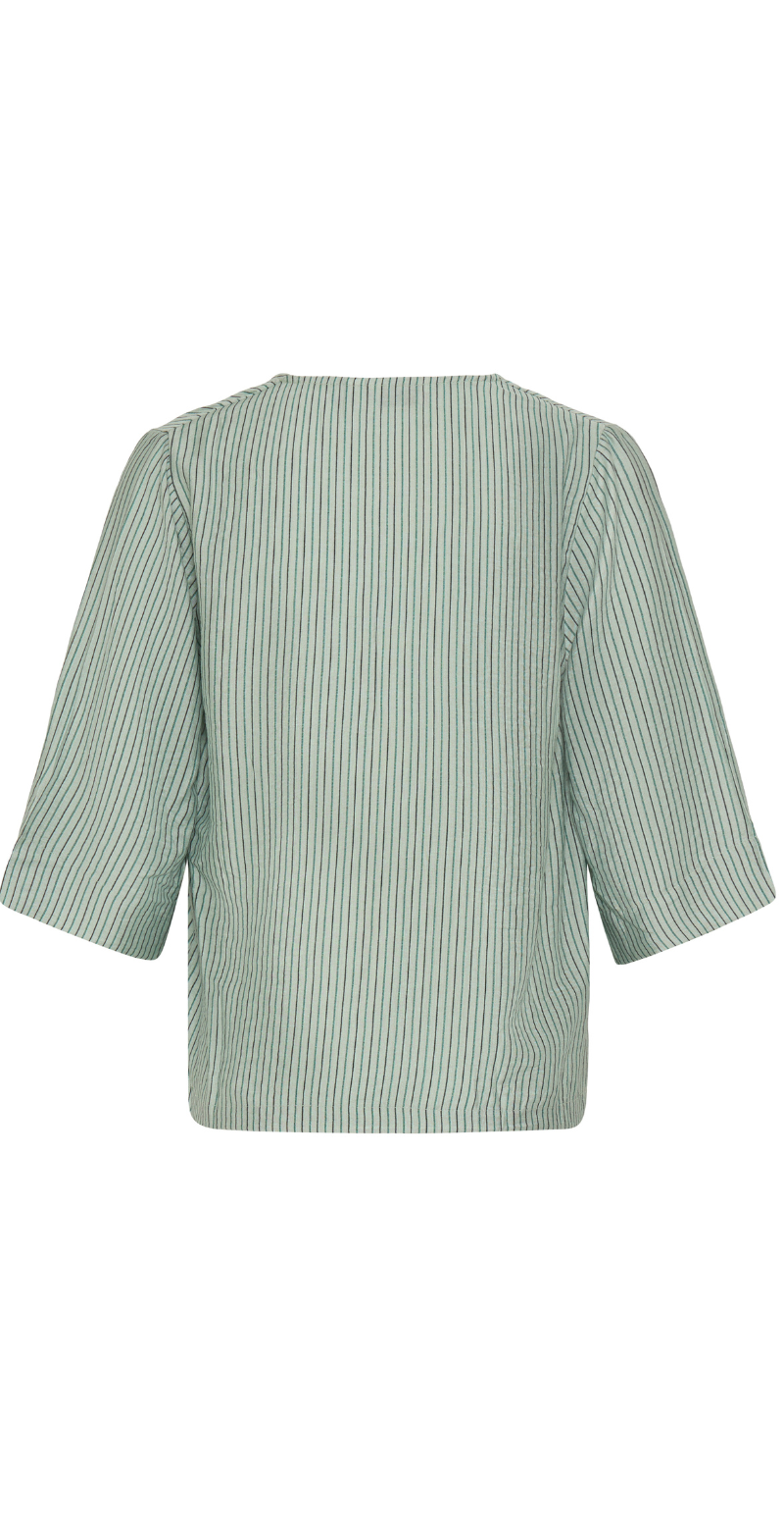 Fie bluse med v-hals og striber aqua gray mix B.young