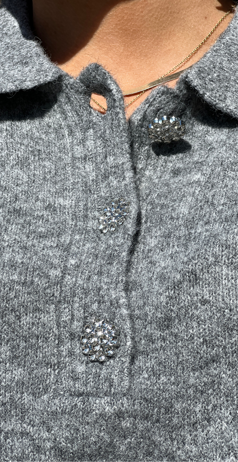 Minna polo med knapper i similisten medium grey melange  B.young
